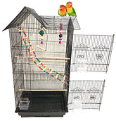 Mcage cage-oiseaux double-toit, vue frontale, espace généreux.