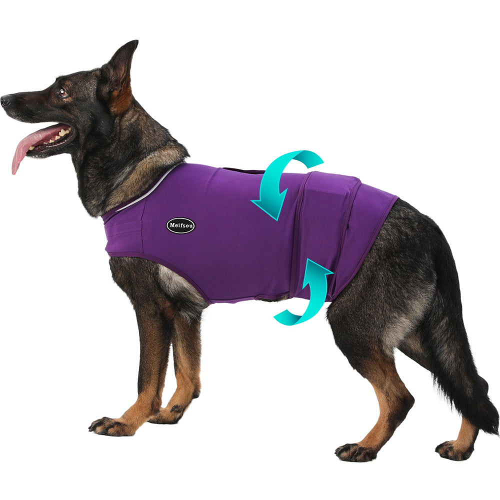 Meifsou Veste anxiete chien – vue ouverte, enfiler facilement et soutien rassurant.