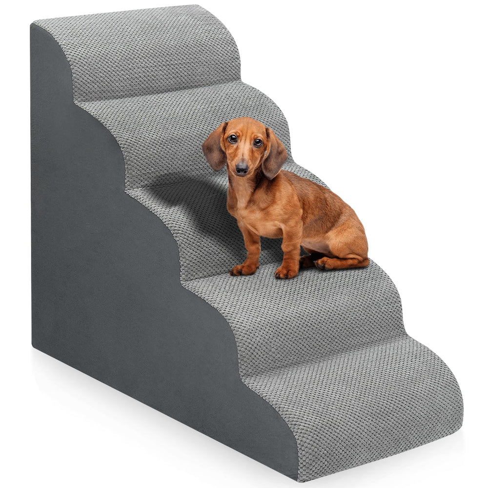 MEJYJEM escaliers-chien-lit-287-po-5-marches-gris, stabilité et accès facilité au lit.