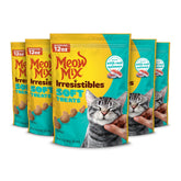 Friandises Meow Mix Irresistibles dans le sachet 5 paquets, pratique et frais grâce à sa fermeture.