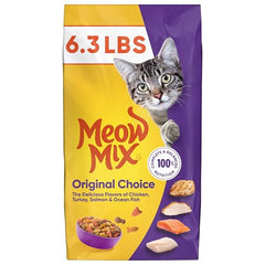 Meow Mix Original Choice, croquettes saveurs poulet-dinde-saumon, appétence visuelle.