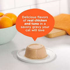 Meow Mix Paté en Sauce, couvercle facile à retirer pour service sans effort.