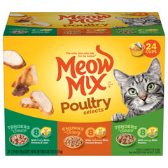 Meow Mix Tendres en sauce poulet réel, protéines de haute qualité pour chats.
