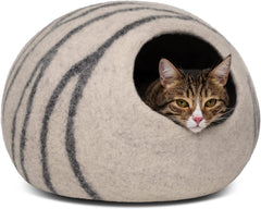 MEOWFIA abri-chat en laine mérino gris clair – vue avant, refuge doux et sûr.