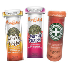 Meowijuana Purr-Effect Trio: bouteille premium prête à l’amusement félin.