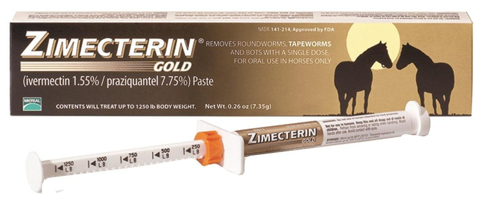 Pâte Merial Zimecterin Gold pour chevaux, couverture contre les parasites intestinaux.