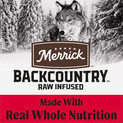 Merrick Backcountry Grains, morceaux crus séchés visibles pour texture attrayante.