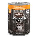 Merrick Backcountry poulet en conserve, plat humide riche en protéines pour chiens adultes.