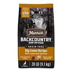 Merrick Backcountry sans cereales grand gibier sac: alimentation pratique pour chiens actifs.