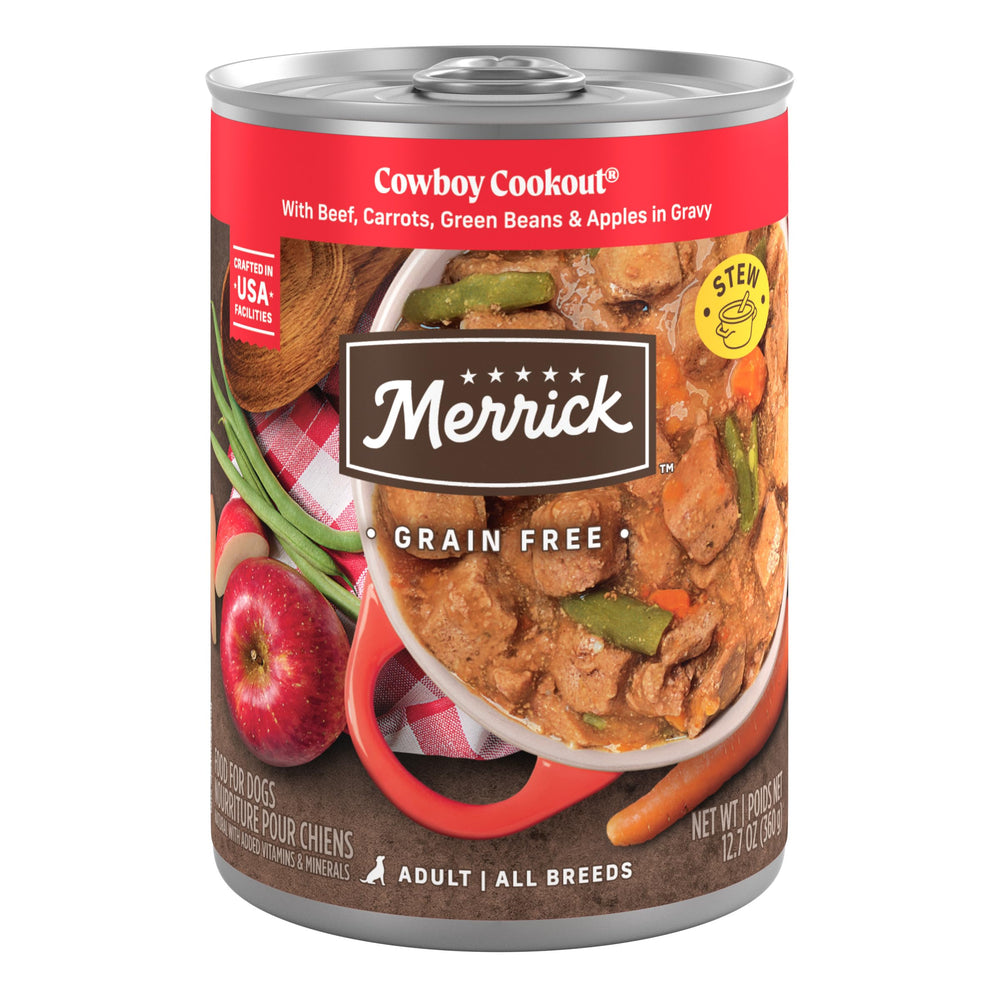 Merrick Cowboy Cookout : boîte de boeuf pour repas complet et appétissant pour chien adulte.
