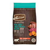 Merrick croquettes sans grain au canard et patate douce, nutrition complète pour chien adulte.