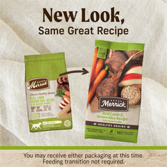 Merrick Healthy Grains présente agneau désossé comme premier ingrédient.