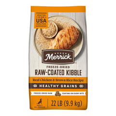 Sac Merrick Healthy Grains de 10 kg avec croquettes au poulet et riz brun.
