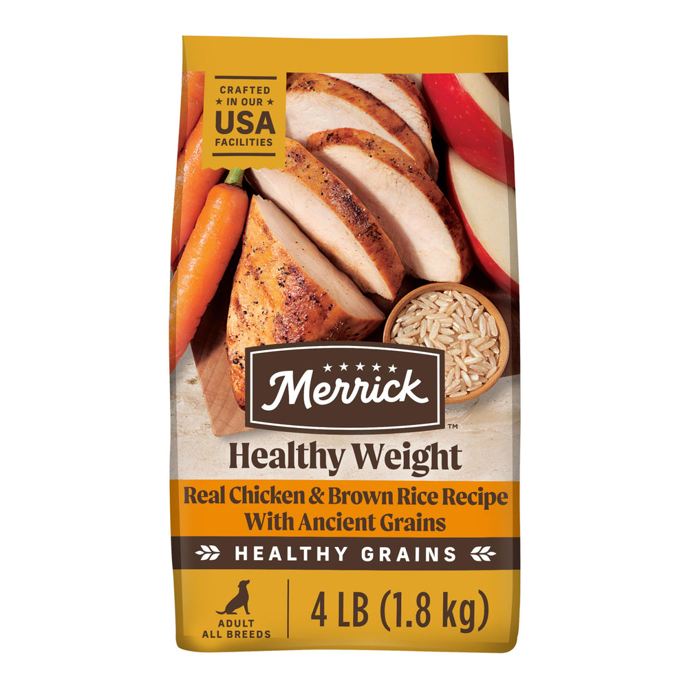 Merrick Healthy Grains croquettes poulet, soutiennent énergie durable.