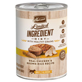 Nourriture humide Merrick pour chien avec poulet et riz brun en boîte prête à servir.