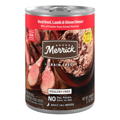 Merrick pâté boeuf agneau bison, repas riche en protéines pour chiens adultes