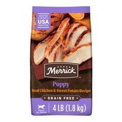 Merrick Premium Sans Cereales Puppy croquettes petit format au poulet et patate douce, faciles a manger