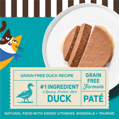 Merrick Purrfect Bistro pâté canard, texture lisse idéale pour les repas quotidiens.