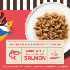 Merrick Purrfect Bistro saumon-gravy onctueux, texture généreuse qui ravit les chats exigeants.