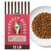 Merrick Purrfect Bistro saumon-patate-douce sac : protéine élevée pour chats adultes actifs.