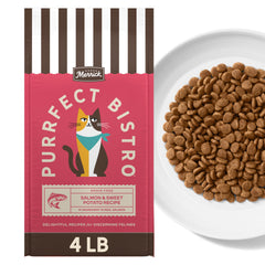 Merrick Purrfect Bistro croquettes saumon et patates douces, goût naturel et énergie soutenue.
