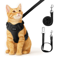 Harnais chat MHHYQF en maille respirante noir, confort lors des balades.