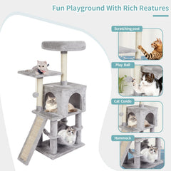 MIAO PAW Arbre chat gris poteau sisal naturel favorisant griffage et protection du mobilier.