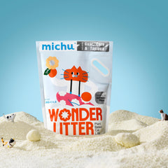 Michu Wonder Cat Litter: granulats fins, facile nettoyage et compatibilité avec bac automatique.