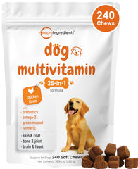 Micro Ingredients 25-en-1 pour chien; friandises souples au poulet promouvant une routine nutritionnelle.