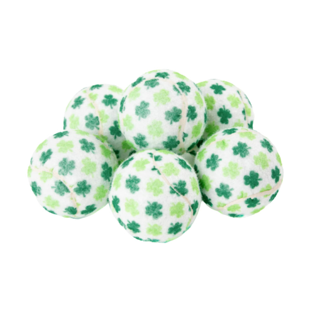 Midlee balles de tennis pour chien affichant le motif trèfle festif, parfait pour le jeu.