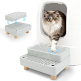 Midollarle rampe élévée pour boîte à litière grise facilitant l’accès des chats âgés