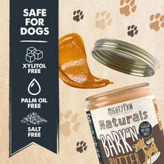 Mighty Paw Bark'n Butter : bocal ouvert révélant la texture lisse et appétissante