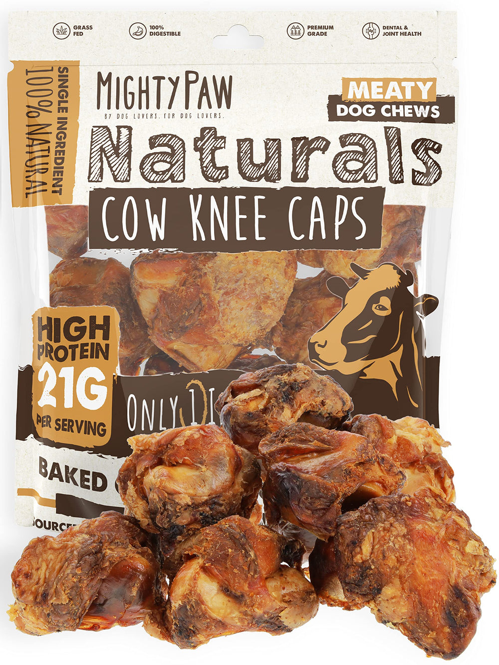 Mighty Paw Naturals Caps Genou Boeuf: friandise naturelle à mâcher.