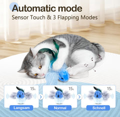 Migipaws oiseau plume flottante bleu, fils suspendus pour simuler le vol.