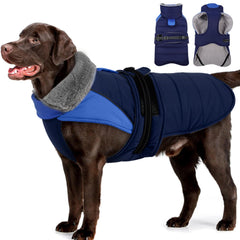 MIGOHI manteau hivernal pour chien moyen bleu foncé vue avant, chaleur accrue