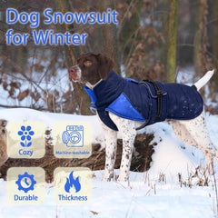 MIGOHI manteau hivernal pour chien moyen bleu foncé vue dos, visibilité accrue