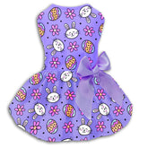 Robe Miiemiu chien Paques violet avec lapin et oeufs, confort léger.