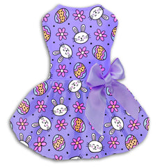 Robe Miiemiu chien Paques violet avec lapin et oeufs, confort léger.