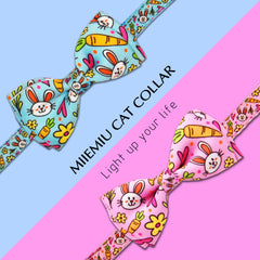 Collier Miiemiu Pâques chat avec noeud rose amovible pour personnalisation.