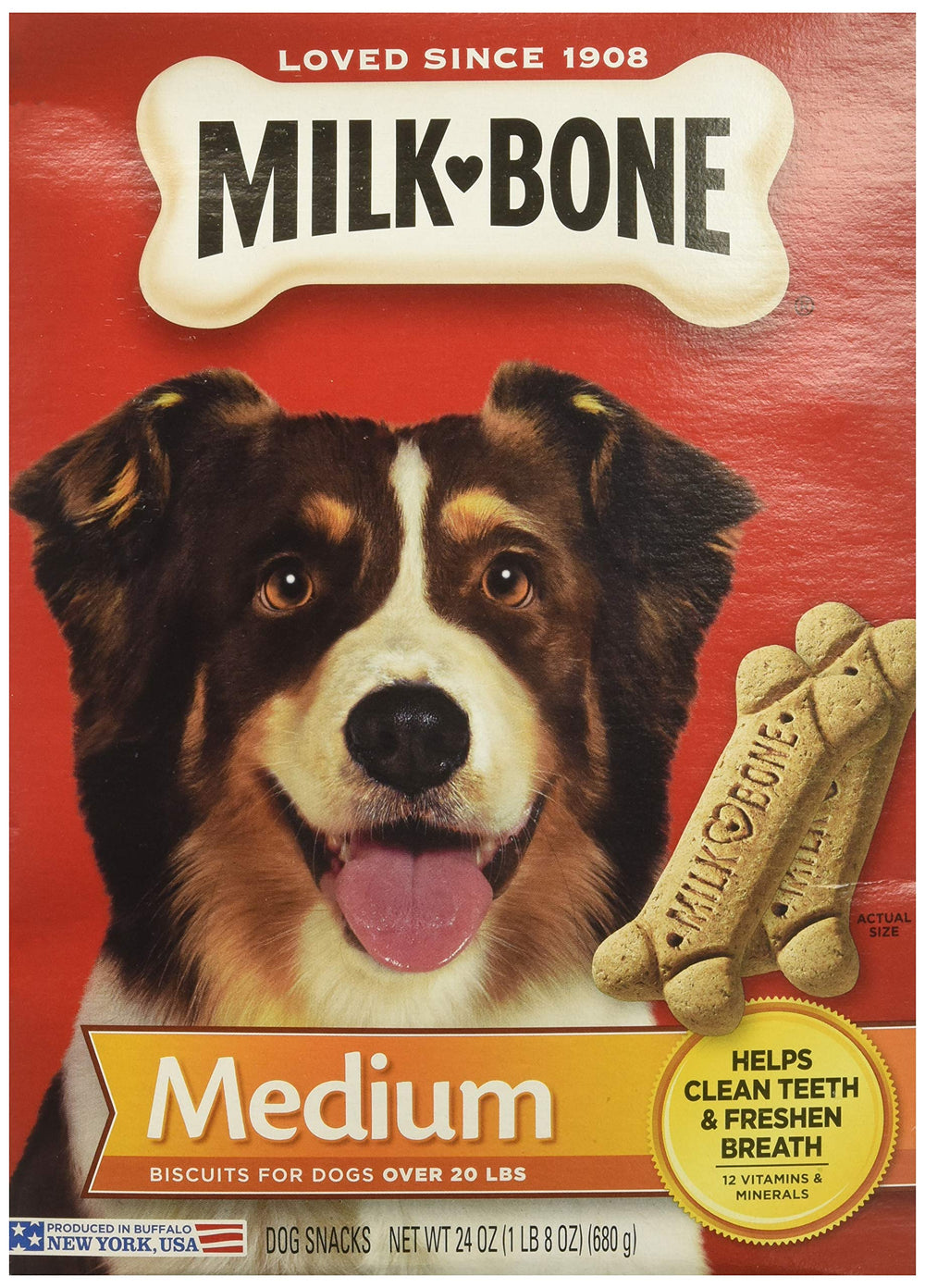Milk-Bone: biscuit moyen pour chien 20-50 lb, idéal comme récompense.