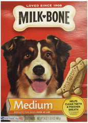 Milk-Bone: biscuit moyen pour chien 20-50 lb, idéal comme récompense.