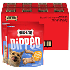 Milk-Bone: biscuits pour chien au beurre de cacahuète enrobés, goût riche et croquant.