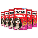 Milk-Bone Mini dans emballage, six boîtes pratiques pour récompenser votre chien en douceur.