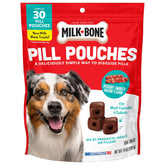 Milk-Bone Pill Pouches présente le goût bacon fumé et constitue une récompense appétissante pour chiens.
