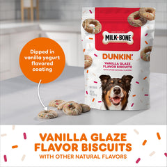 Milk-Bone Dunkin vanille glace biscuits – friandise colorée avec sprinkles pour le plaisir.