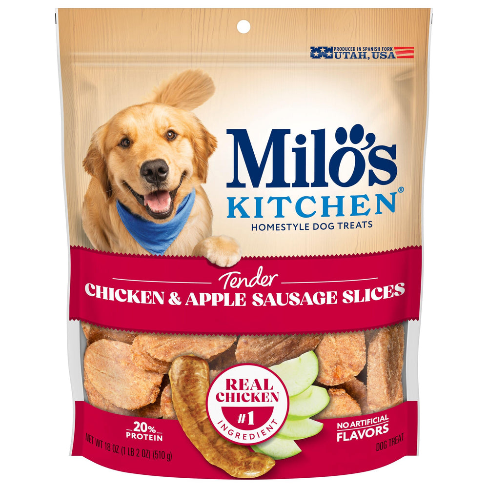 Milo’s Kitchen sachet 18oz poulet-pomme, récompense pratique pour chien.
