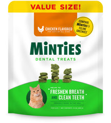 Emballage Minties poulet pour chats, pratique et repérable.