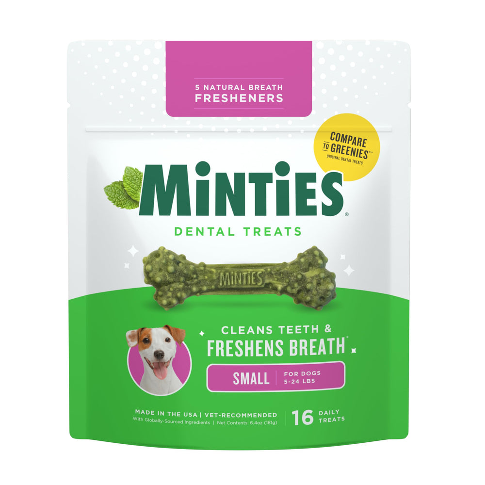Minties os dentaire petit chien, premier plan montrant la forme unique et la texture nettoyante