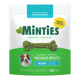 Minties, sachet 40 os dentaires pour chien moyen, haleine fraîche et dentition saine.