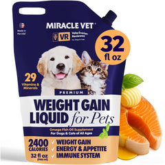 Miracle Vet : Gel haute calorie pour chiens et chats, aide potentielle à la prise de poids.